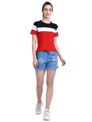 frayed hem quirky print denim shorts - 16342879 - Standard Image - 4