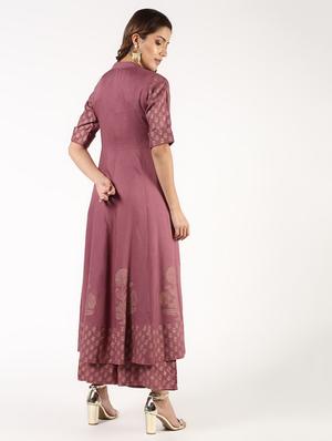 block print flared kurta with palazzo set - 16343587 - Standard Image - 4