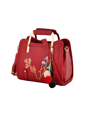 maroon leatherette (pu) messenger handbag - 16347434 - Standard Image - 4