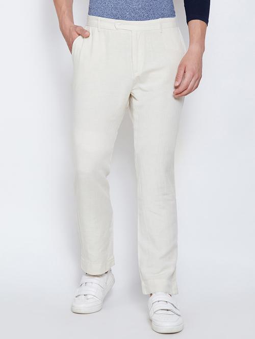 white solid flat front casual trouser - 16348882 - Standard Image - 1