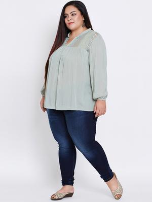 lace detail mandarin neck plus top - 16348933 - Standard Image - 4