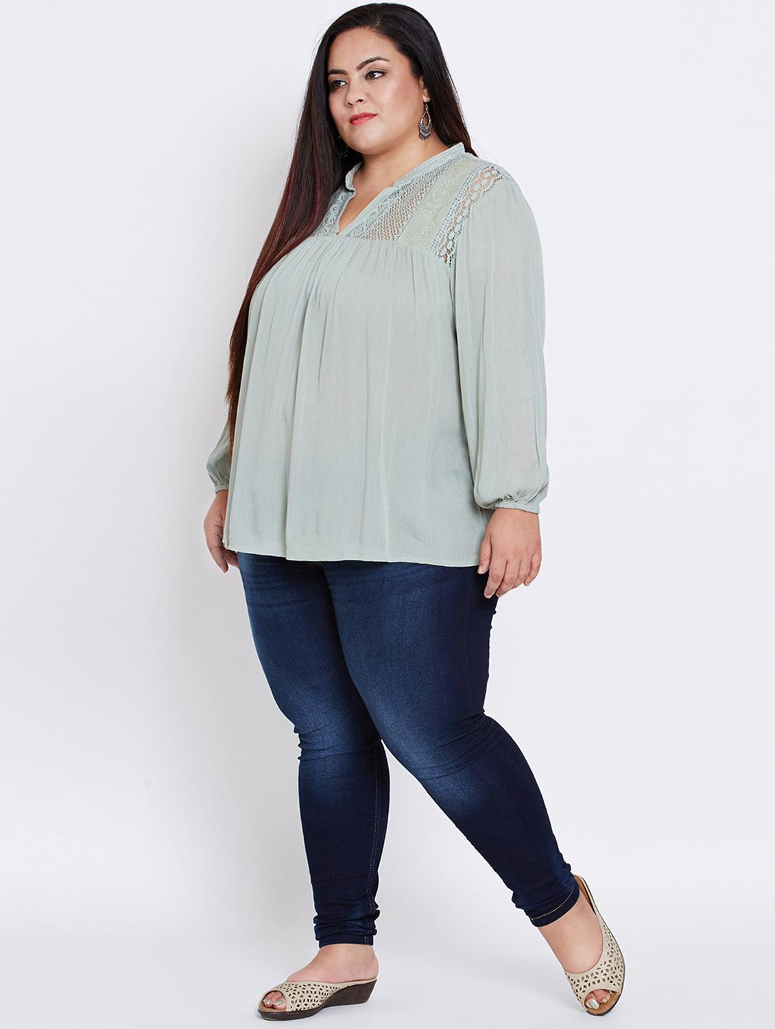 lace detail mandarin neck plus top - 16348933 - Zoom Image - 4