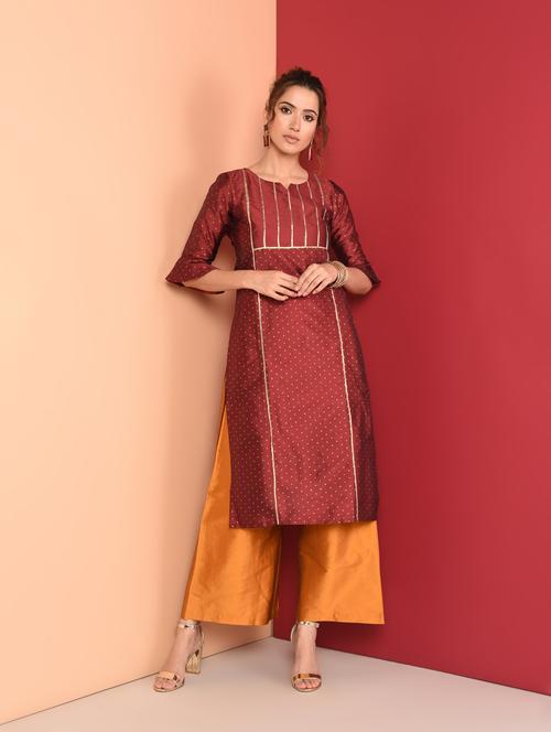 zari motifs straight kurta - 16350339 - Standard Image - 1