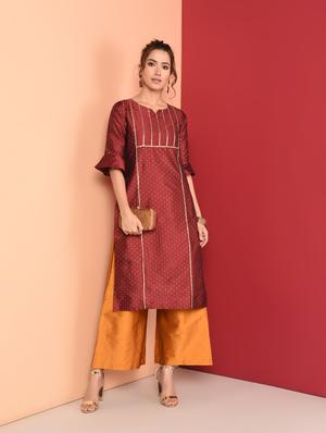 zari motifs straight kurta - 16350339 - Standard Image - 4