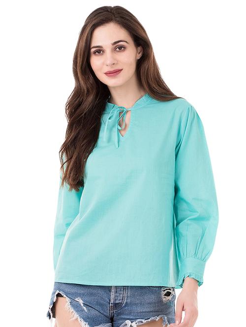 tie up neck long sleeved top - 16350942 - Standard Image - 1