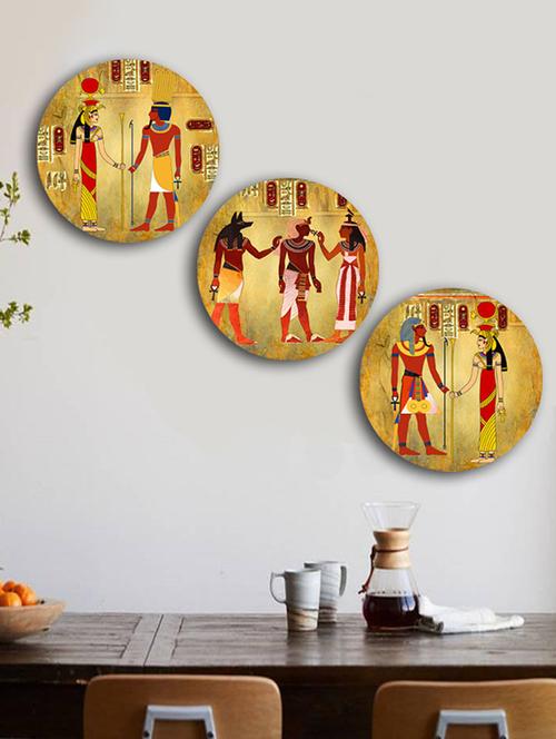 studio shubham wooden egyptian vintage art wall plates for hanging(set of 3) - 16351104 - Standard Image - 1