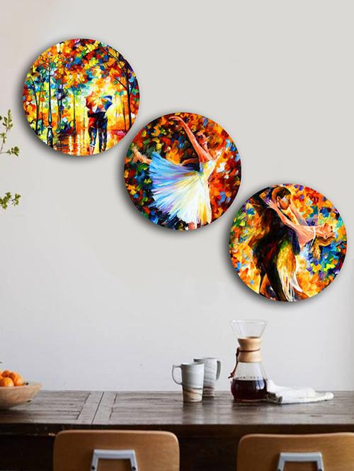 Studio Shubham wooden Abstract watercolor effect wall plates for hanging(Set of 3) - 16351118 - Standard Image - 1