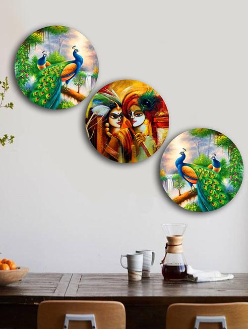 Studio Shubham wooden Lord krishna painting wall plates for hanging(Set of 3) - 16351122 - Standard Image - 1