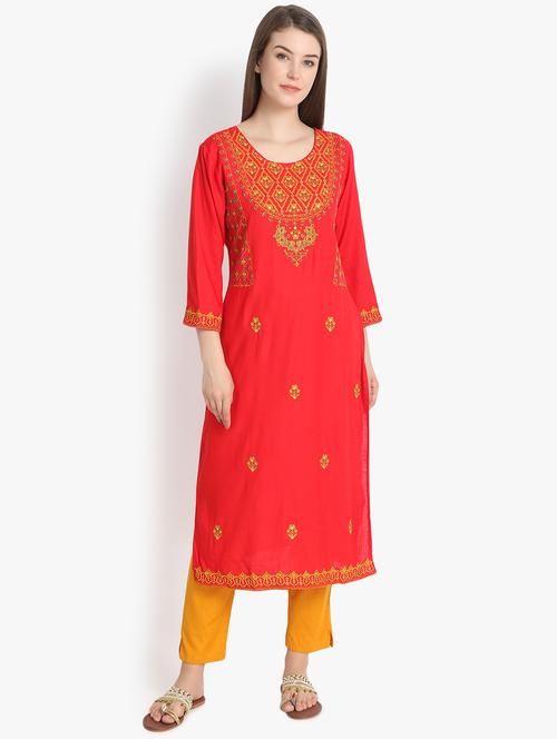 Embroidered straight kurta - 16351342 - Very Small Image - 1