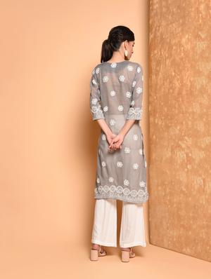 embroidered straight kurta - 16352220 - Standard Image - 4