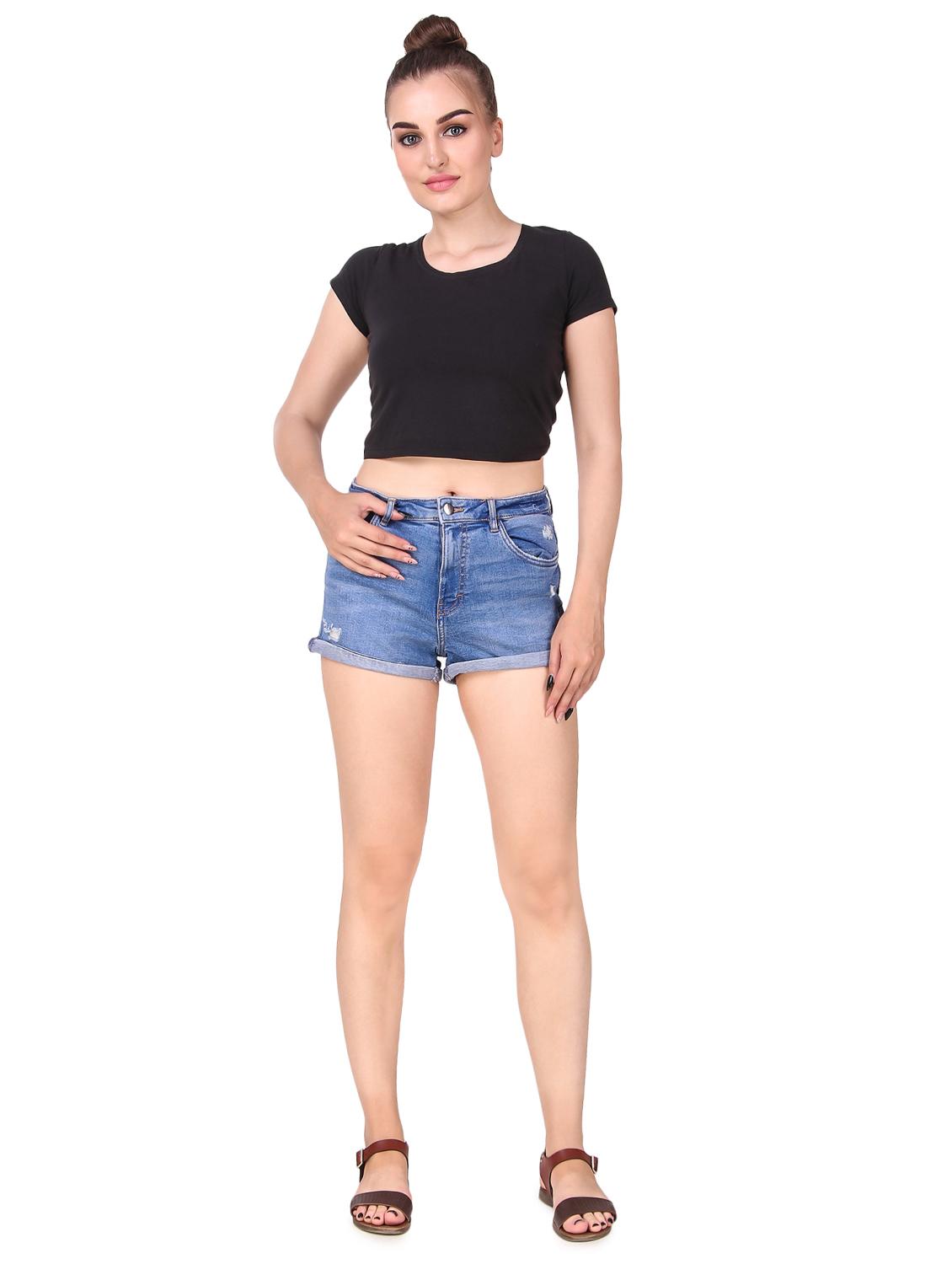 turn up hem denim shorts - 16354753 - Zoom Image - 4