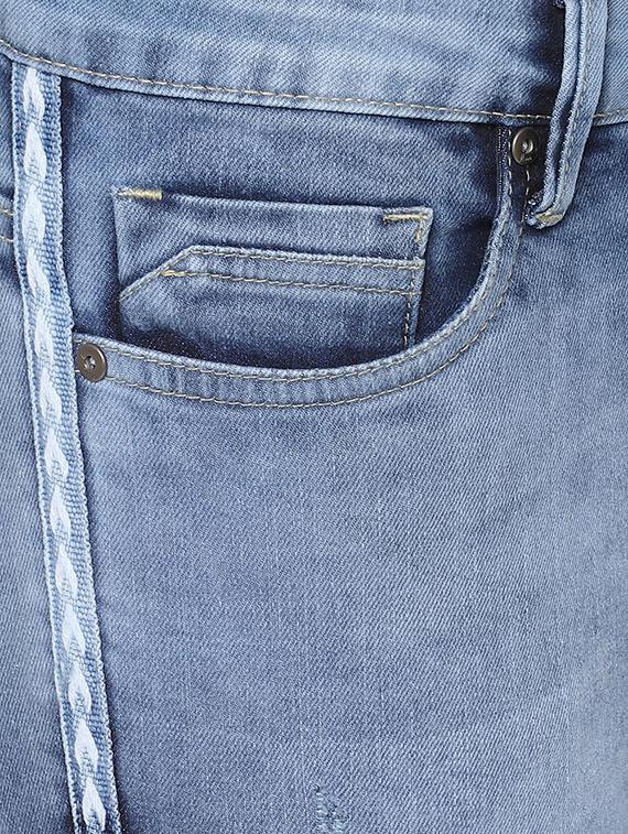 raw hem side taped cropped jeans - 16354930 - Zoom Image - 4