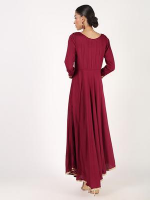 solid lace flared kurta - 16357045 - Standard Image - 4