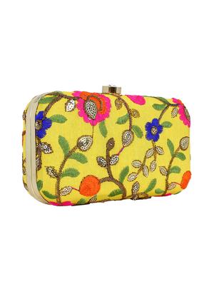 yellow cotton polyester blend box clutch - 16357191 - Standard Image - 4