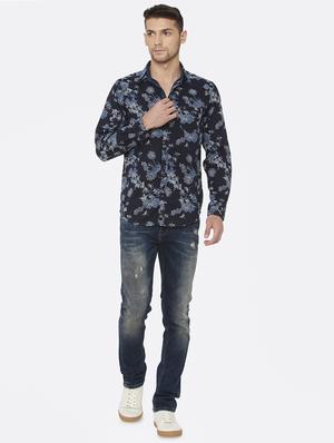 navy blue floral print casual shirt - 16358139 - Standard Image - 4