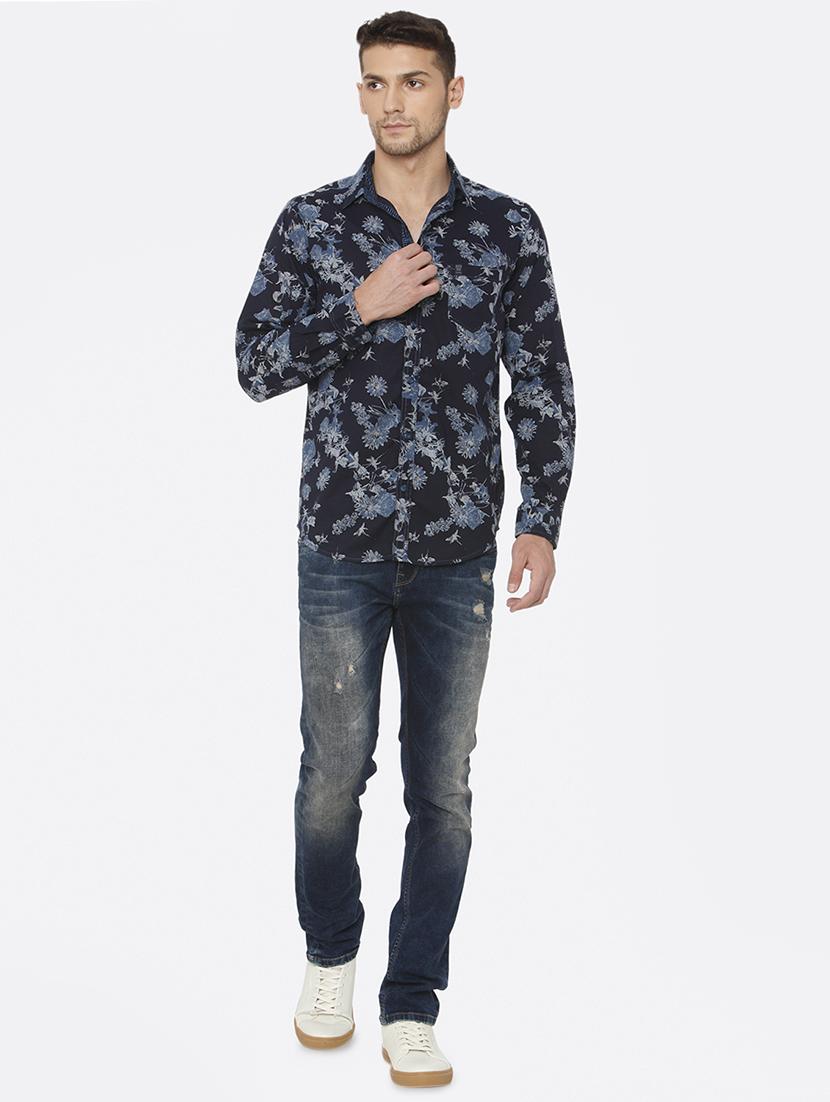 navy blue floral print casual shirt - 16358139 - Zoom Image - 4