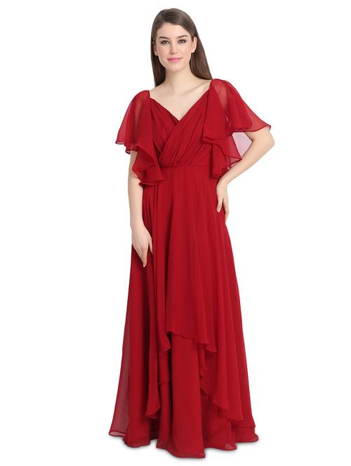 flared layered solid gown - 16358777 - Standard Image - 1