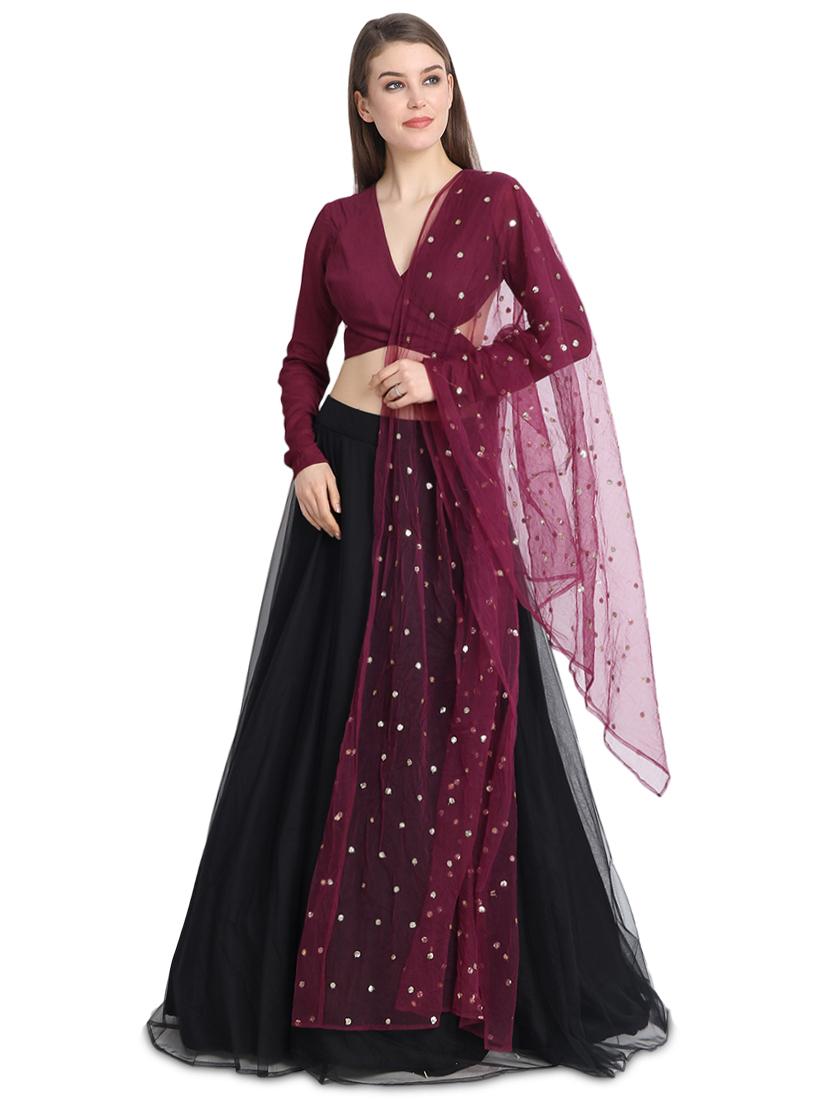 wine criss cross lehenga - 16358789 - Zoom Image - 4