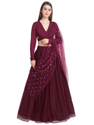 wine solid a-line lehenga - 16358810 - Standard Image - 4