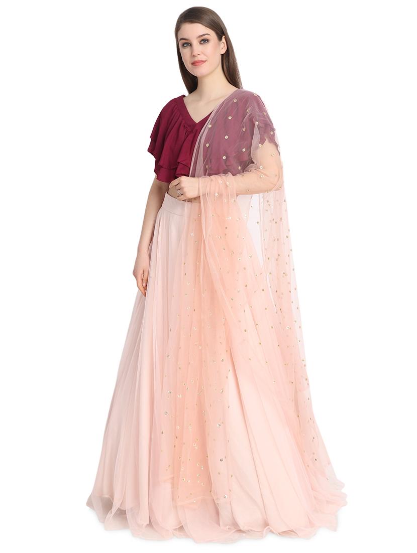 wine a-line lehenga - 16358818 - Zoom Image - 4