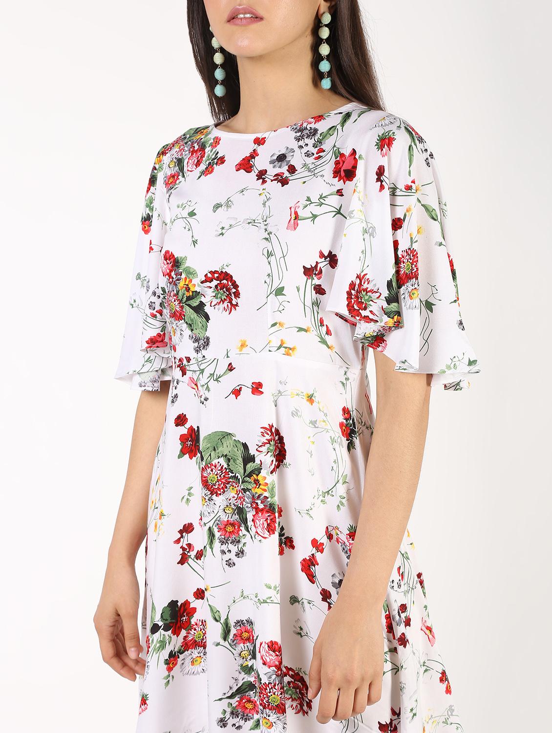 flutter sleeved floral a-line dress - 16363341 - Zoom Image - 4