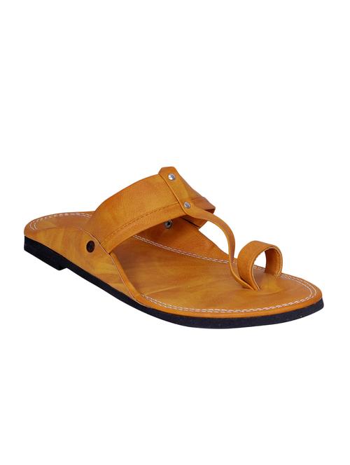 tan leatherette slip on slippers - 16365414 - Standard Image - 1
