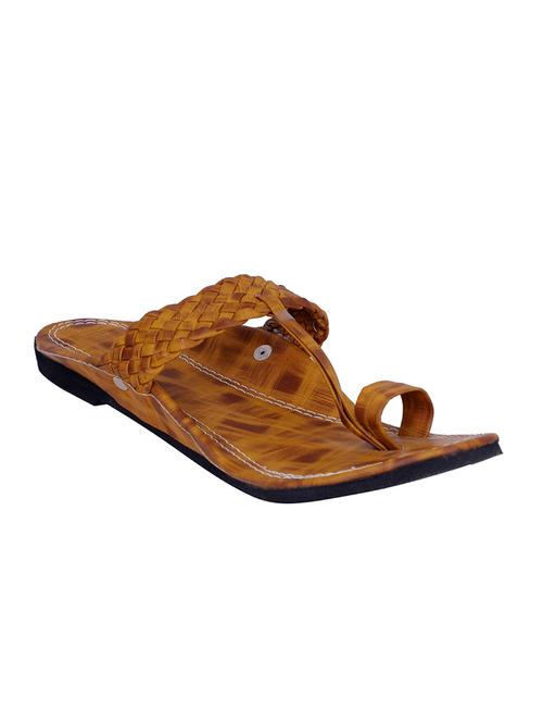 tan leatherette slip on slippers - 16365415 - Standard Image - 1