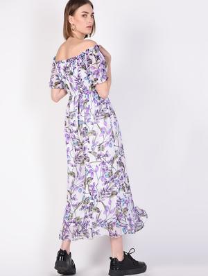 off shoulder gathered floral maxi dress - 16366780 - Standard Image - 4