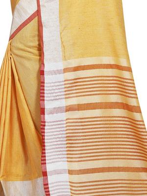 stripes pallu plain saree with blouse - 16367979 - Standard Image - 4