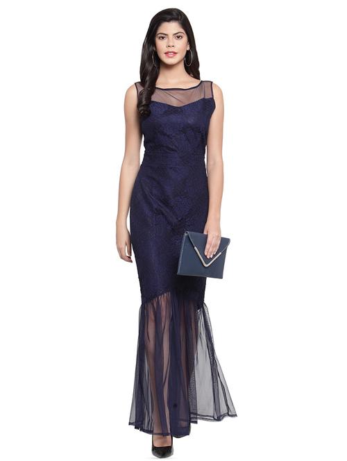 floral laced mermaid hem gown - 16368051 - Standard Image - 1