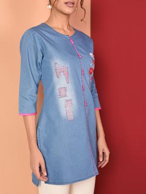 embroidered straight kurti - 16368600 - Standard Image - 4