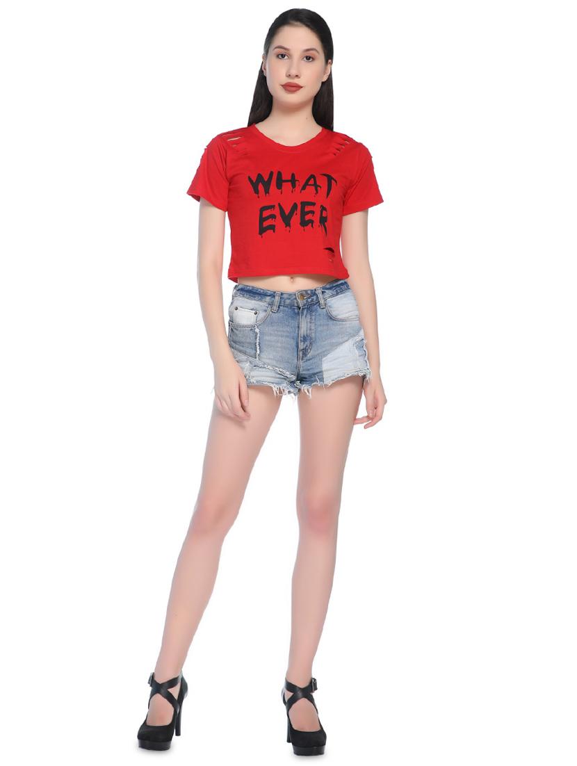 ladder ripped quirky text crop tee - 16368782 - Zoom Image - 4