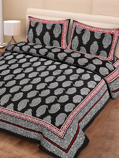 cotton double bed sheet with 2 pillow covers - 16370061 - Standard Image - 1