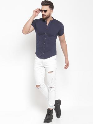 navy blue solid casual shirt - 16370374 - Standard Image - 4