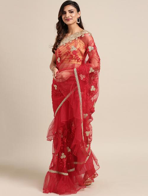 ruffle fusion saree with blouse - 16374804 - Very Small Image - 1