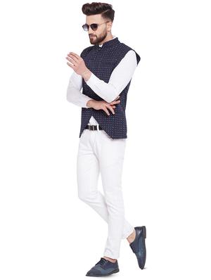 navy blue printed nehru jacket - 16375300 - Standard Image - 4