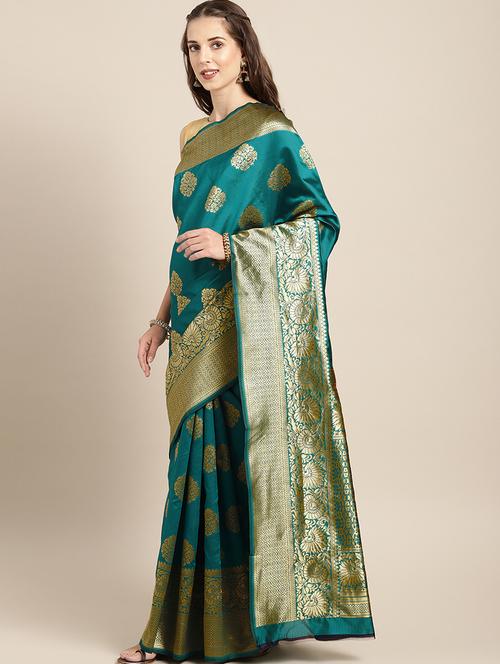 floral zari motif woven saree with blouse - 16378815 - Standard Image - 1