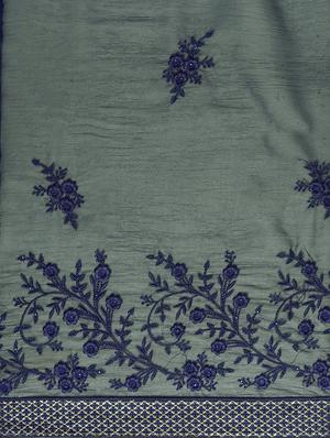 turquoise chiffon embroidered saree with blouse - 16379420 - Standard Image - 4