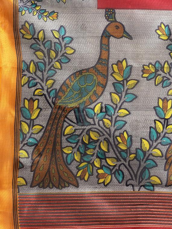 conversational printed saree with blouse - 16380831 - Zoom Image - 4