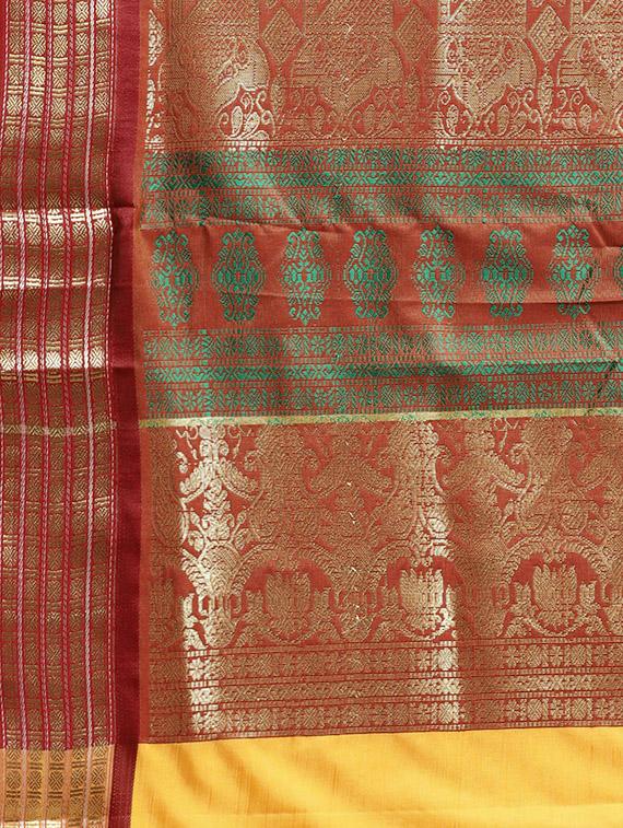 solid woven saree with blouse - 16380860 - Zoom Image - 4