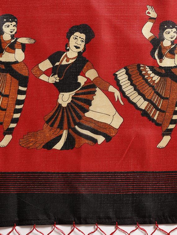 black silk blend printed saree with blouse - 16380900 - Zoom Image - 4