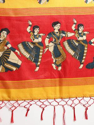 mustard silk blend printed saree with blouse - 16380902 - Standard Image - 4