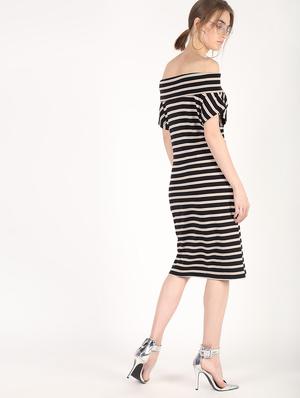 off shoulder striped sheath dress - 16381172 - Standard Image - 4