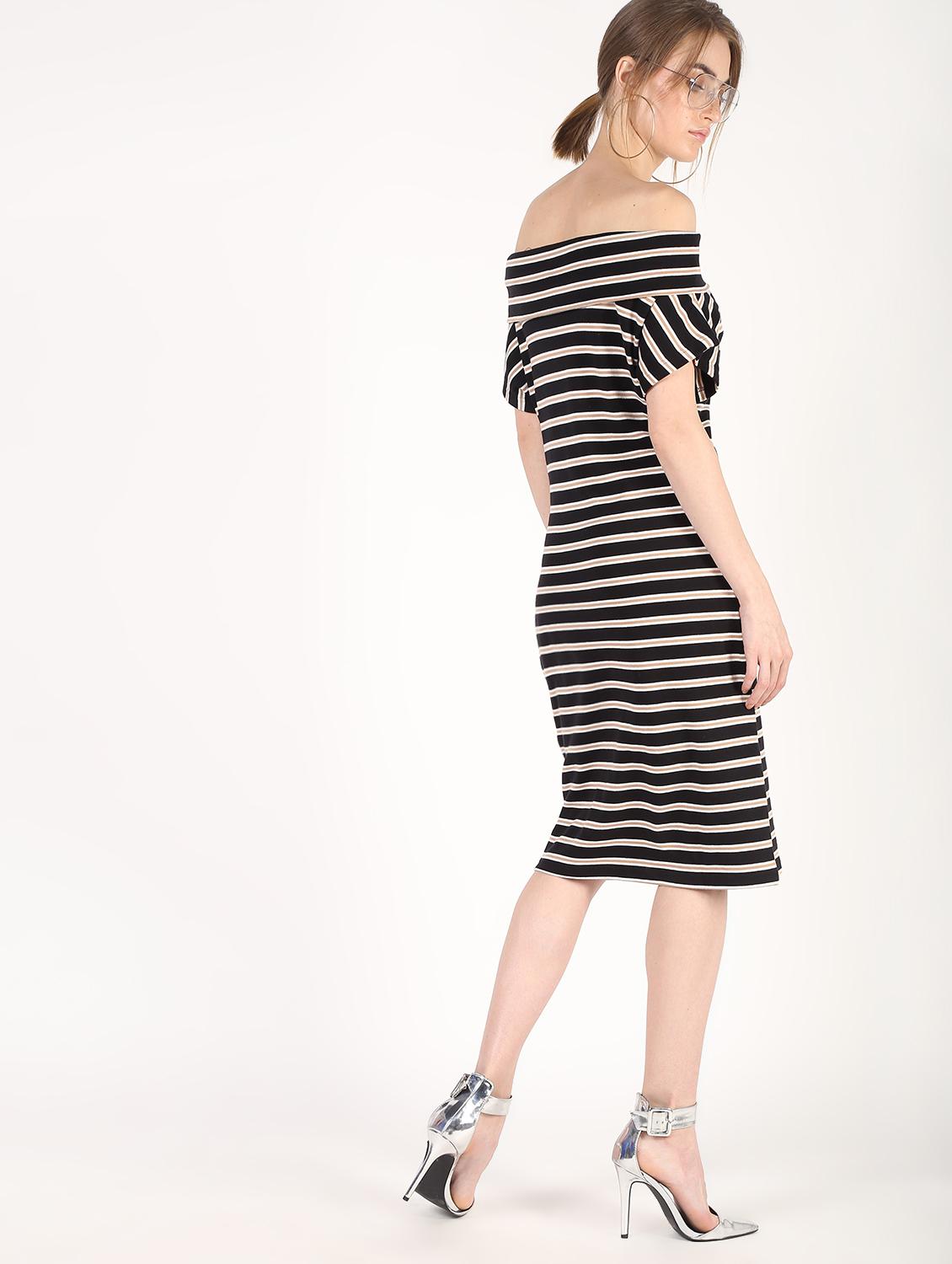 off shoulder striped sheath dress - 16381172 - Zoom Image - 4