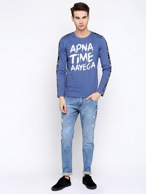 light blue cotton chest print tshirt - 16381210 - Standard Image - 4