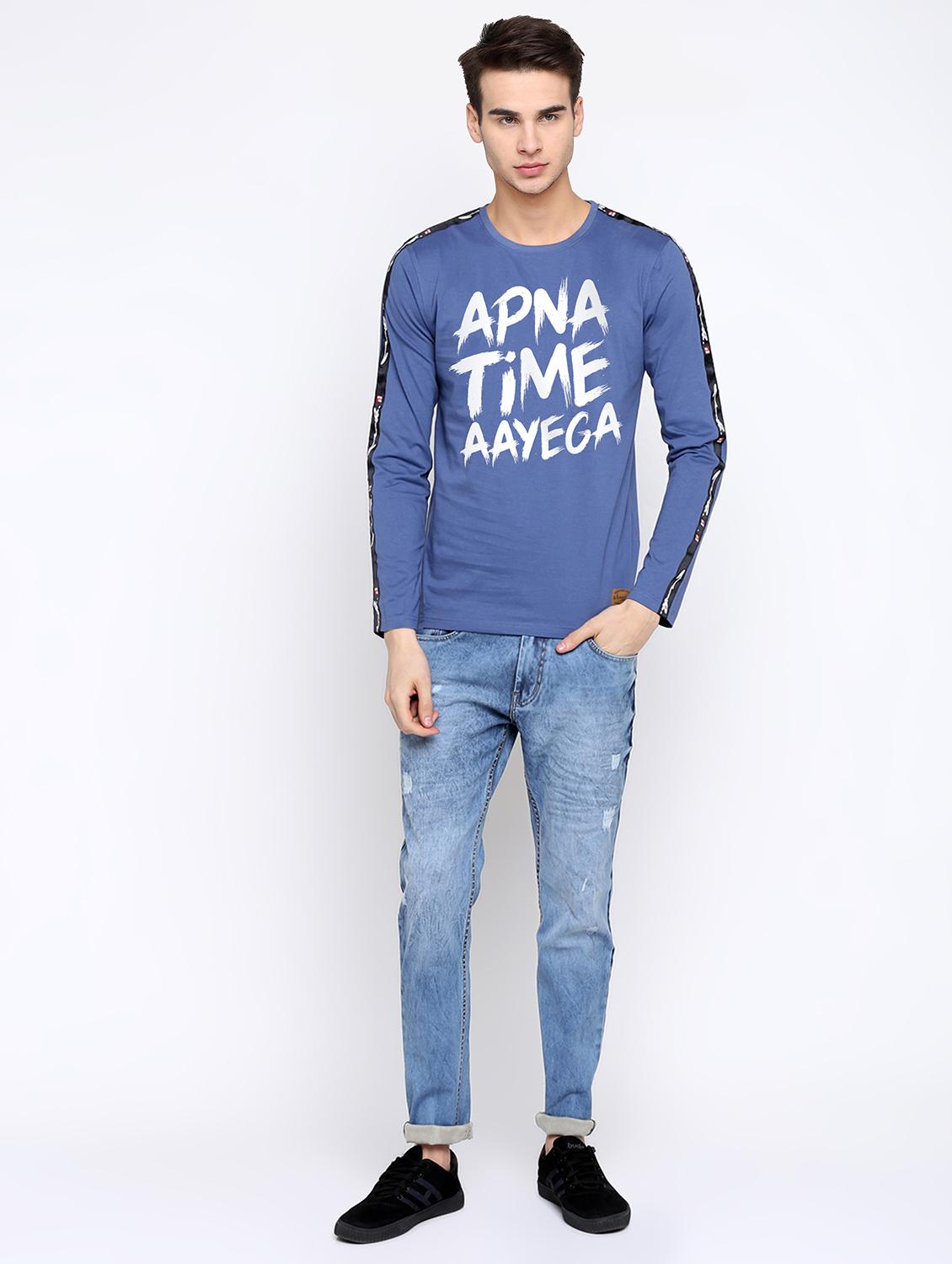 light blue cotton chest print tshirt - 16381210 - Zoom Image - 4