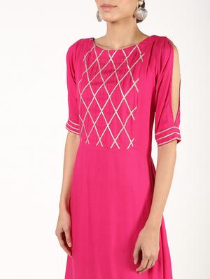 gota lace asymmetric kurta - 16385307 - Standard Image - 4