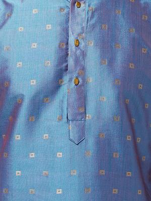 blue silk blend kurta pyjama - 16385549 - Standard Image - 4