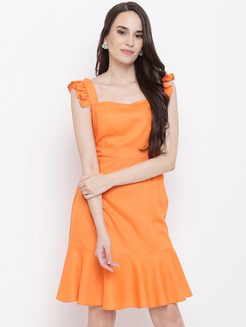 frill trim solid a-line dress - 16386554 - Standard Image - 1