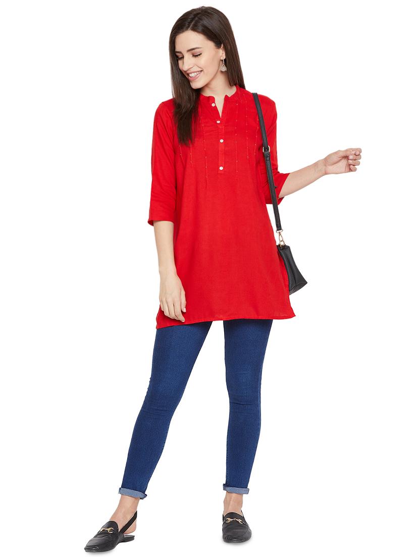 solid pintucks straight kurti - 16391866 - Zoom Image - 4